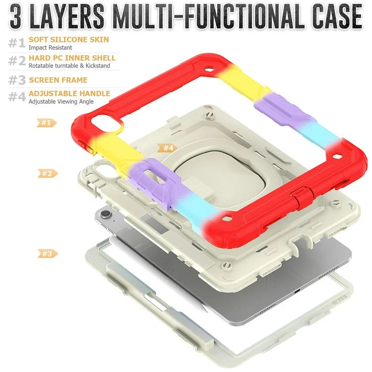 For iPad Air 11 (2024) Case Rotate Handle PC+Silicone Tablet Cover with Shoulder Strap