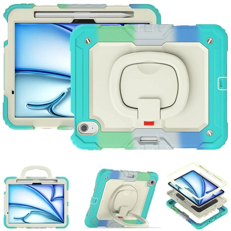 For iPad Air 11 (2024) Case Rotate Handle PC+Silicone Tablet Cover with Shoulder Strap