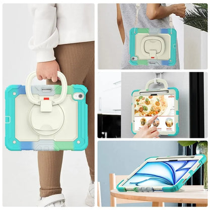 For iPad Air 11 (2024) Case Rotate Handle PC+Silicone Tablet Cover with Shoulder Strap