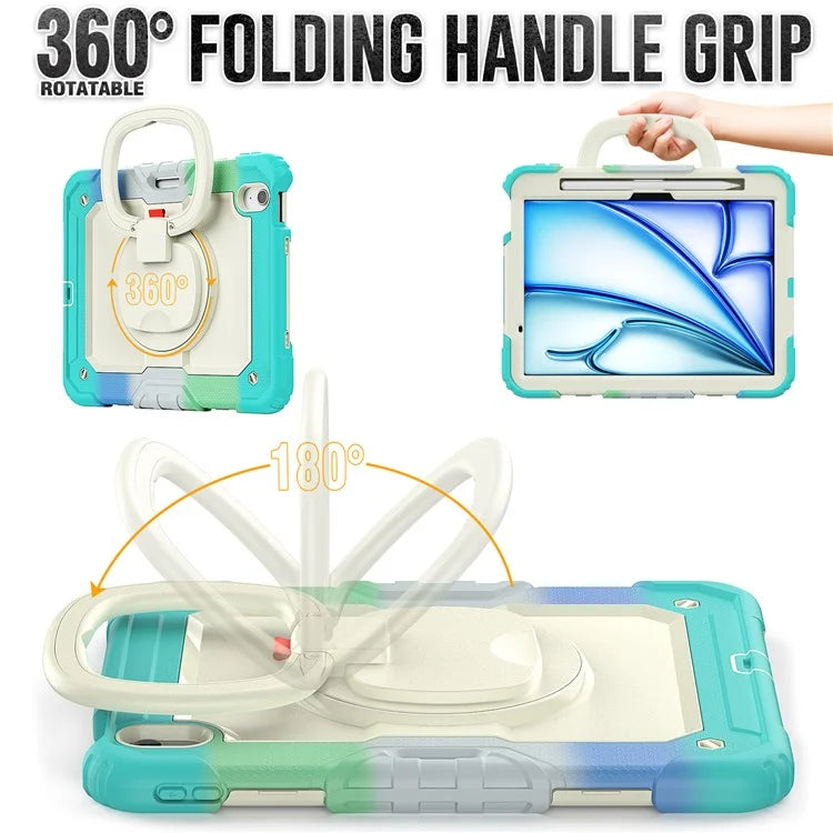 For iPad Air 11 (2024) Case Rotate Handle PC+Silicone Tablet Cover with Shoulder Strap