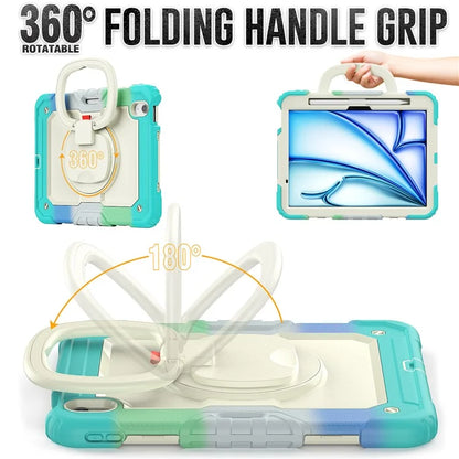 For iPad Air 11 (2024) Case Rotate Handle PC+Silicone Tablet Cover with Shoulder Strap