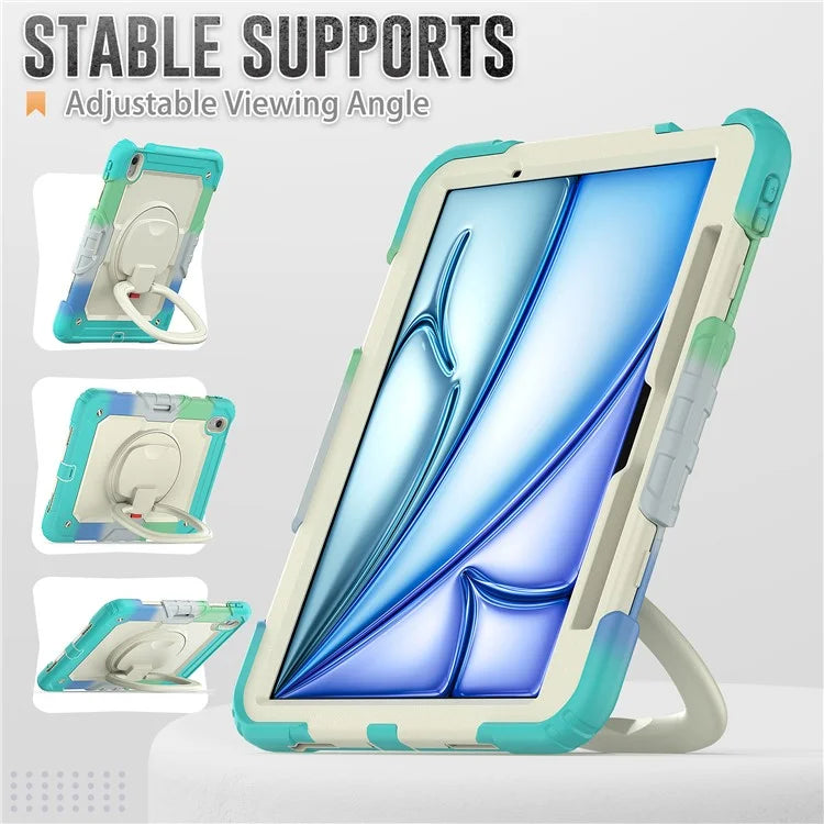 For iPad Air 11 (2024) Case Rotate Handle PC+Silicone Tablet Cover with Shoulder Strap
