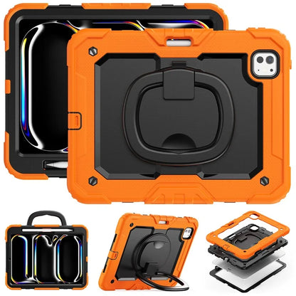 For iPad Pro 11 (2024) Case Hand Grip Kickstand Pen Slot PC+Silicone Tablet Cover with Strap