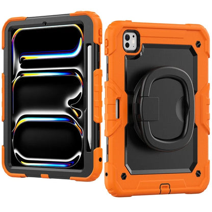 For iPad Pro 11 (2024) Case Hand Grip Kickstand Pen Slot PC+Silicone Tablet Cover with Strap