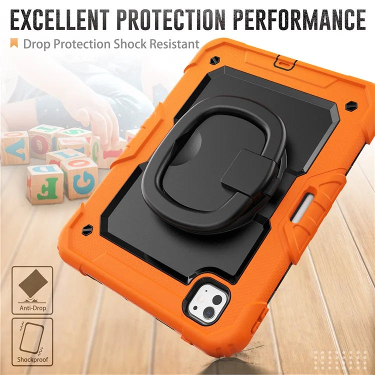 For iPad Pro 11 (2024) Case Hand Grip Kickstand Pen Slot PC+Silicone Tablet Cover with Strap