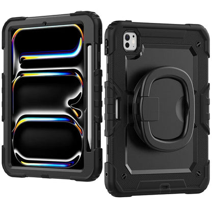For iPad Pro 11 (2024) Case Hand Grip Kickstand Pen Slot PC+Silicone Tablet Cover with Strap