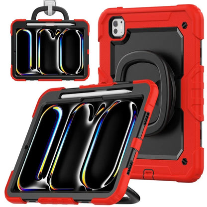 For iPad Pro 11 (2024) Case Hand Grip Kickstand Pen Slot PC+Silicone Tablet Cover with Strap