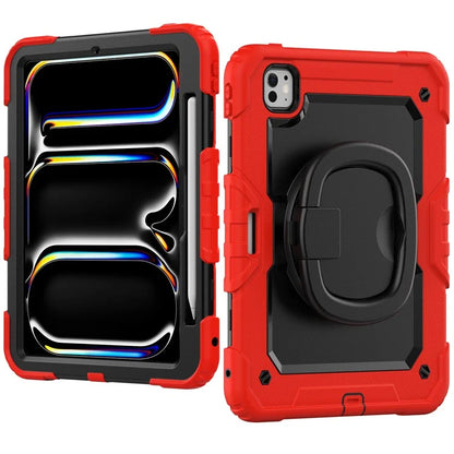 For iPad Pro 11 (2024) Case Hand Grip Kickstand Pen Slot PC+Silicone Tablet Cover with Strap