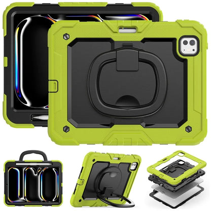 For iPad Pro 11 (2024) Case Hand Grip Kickstand Pen Slot PC+Silicone Tablet Cover with Strap