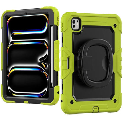 For iPad Pro 11 (2024) Case Hand Grip Kickstand Pen Slot PC+Silicone Tablet Cover with Strap