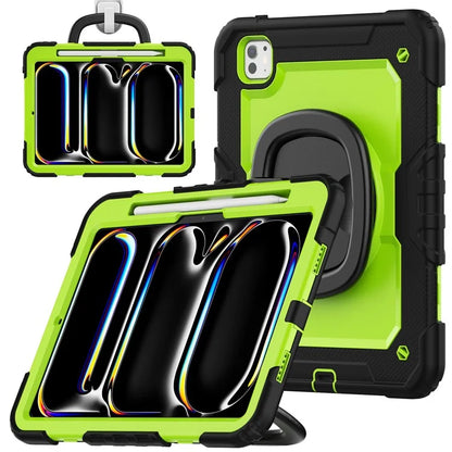 For iPad Pro 11 (2024) Case Hand Grip Kickstand Pen Slot PC+Silicone Tablet Cover with Strap / Black