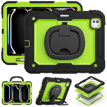 For iPad Pro 11 (2024) Case Hand Grip Kickstand Pen Slot PC+Silicone Tablet Cover with Strap / Black