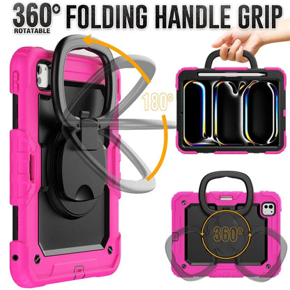 For iPad Pro 11 (2024) Case Hand Grip Kickstand Pen Slot PC+Silicone Tablet Cover with Strap