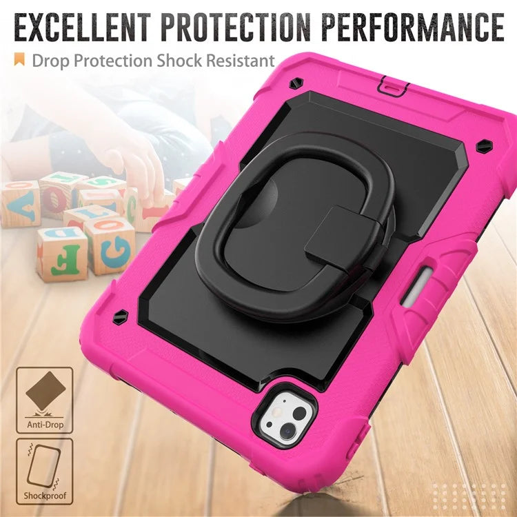 For iPad Pro 11 (2024) Case Hand Grip Kickstand Pen Slot PC+Silicone Tablet Cover with Strap