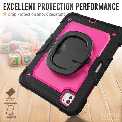 For iPad Pro 11 (2024) Case Hand Grip Kickstand Pen Slot PC+Silicone Tablet Cover with Strap / Black