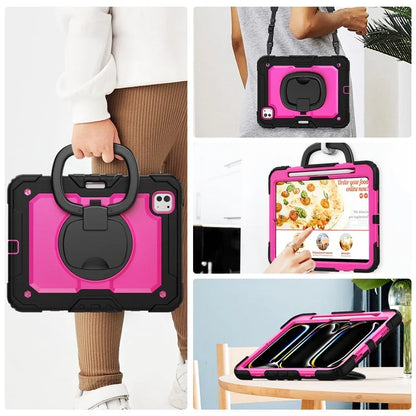 For iPad Pro 11 (2024) Case Hand Grip Kickstand Pen Slot PC+Silicone Tablet Cover with Strap / Black