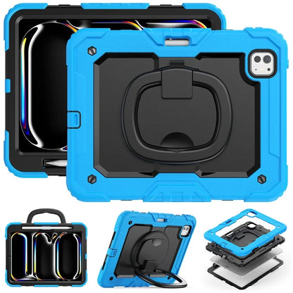 For iPad Pro 11 (2024) Case Hand Grip Kickstand Pen Slot PC+Silicone Tablet Cover with Strap