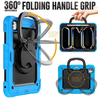 For iPad Pro 11 (2024) Case Hand Grip Kickstand Pen Slot PC+Silicone Tablet Cover with Strap