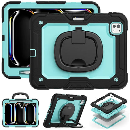For iPad Pro 11 (2024) Case Hand Grip Kickstand Pen Slot PC+Silicone Tablet Cover with Strap / Black