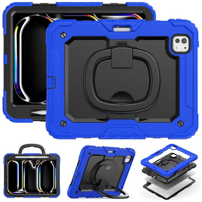For iPad Pro 11 (2024) Case Hand Grip Kickstand Pen Slot PC+Silicone Tablet Cover with Strap