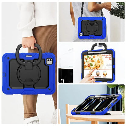 For iPad Pro 11 (2024) Case Hand Grip Kickstand Pen Slot PC+Silicone Tablet Cover with Strap
