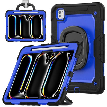 For iPad Pro 11 (2024) Case Hand Grip Kickstand Pen Slot PC+Silicone Tablet Cover with Strap / Black