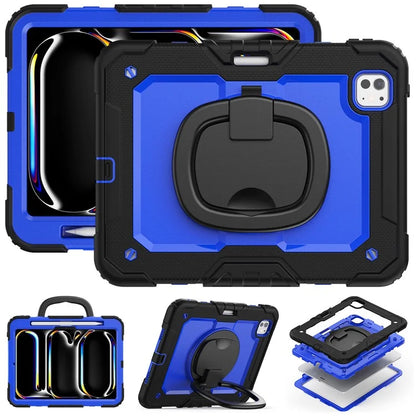 For iPad Pro 11 (2024) Case Hand Grip Kickstand Pen Slot PC+Silicone Tablet Cover with Strap / Black