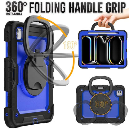 For iPad Pro 11 (2024) Case Hand Grip Kickstand Pen Slot PC+Silicone Tablet Cover with Strap / Black