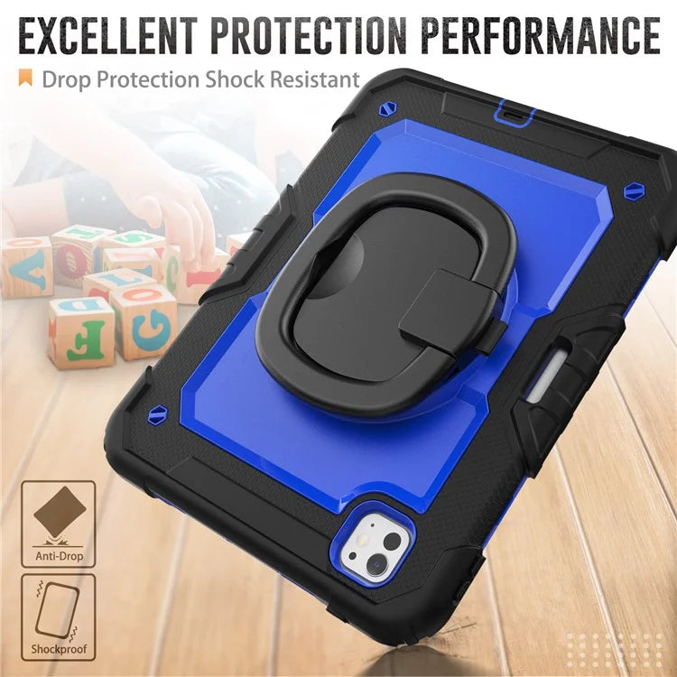 For iPad Pro 11 (2024) Case Hand Grip Kickstand Pen Slot PC+Silicone Tablet Cover with Strap / Black