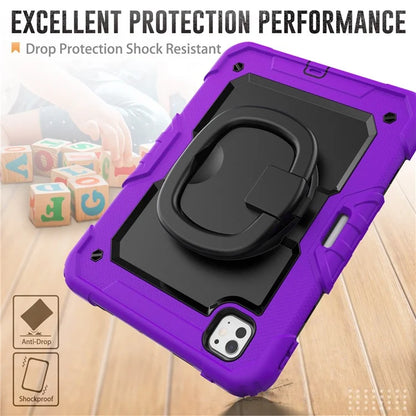 For iPad Pro 11 (2024) Case Hand Grip Kickstand Pen Slot PC+Silicone Tablet Cover with Strap