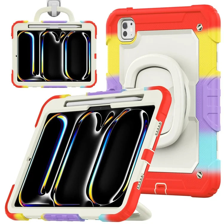 For iPad Pro 11 (2024) Case Tough Rugged PC+Silicone Tablet Cover with Rotating Kickstand / Shoulder Strap