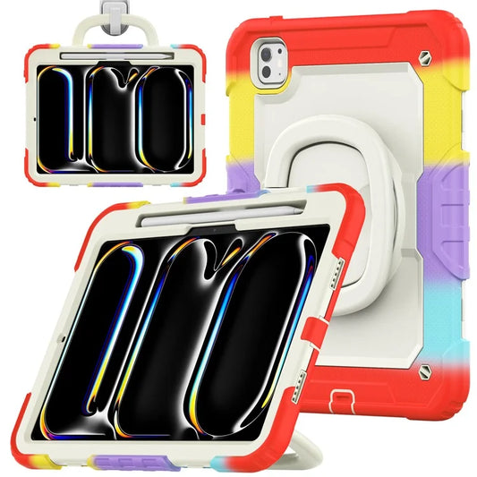 For iPad Pro 11 (2024) Case Tough Rugged PC+Silicone Tablet Cover with Rotating Kickstand / Shoulder Strap