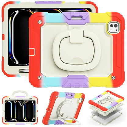 For iPad Pro 11 (2024) Case Tough Rugged PC+Silicone Tablet Cover with Rotating Kickstand / Shoulder Strap