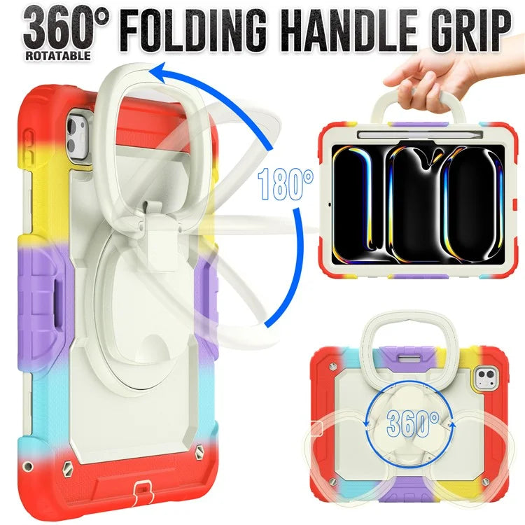 For iPad Pro 11 (2024) Case Tough Rugged PC+Silicone Tablet Cover with Rotating Kickstand / Shoulder Strap