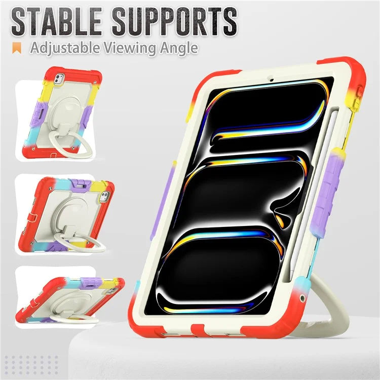 For iPad Pro 11 (2024) Case Tough Rugged PC+Silicone Tablet Cover with Rotating Kickstand / Shoulder Strap