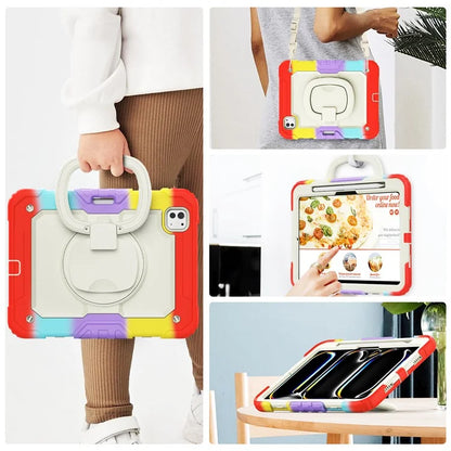 For iPad Pro 11 (2024) Case Tough Rugged PC+Silicone Tablet Cover with Rotating Kickstand / Shoulder Strap