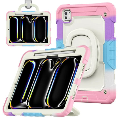 For iPad Pro 11 (2024) Case Tough Rugged PC+Silicone Tablet Cover with Rotating Kickstand / Shoulder Strap