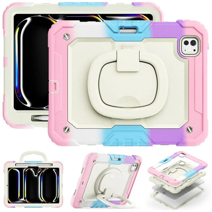 For iPad Pro 11 (2024) Case Tough Rugged PC+Silicone Tablet Cover with Rotating Kickstand / Shoulder Strap