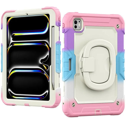 For iPad Pro 11 (2024) Case Tough Rugged PC+Silicone Tablet Cover with Rotating Kickstand / Shoulder Strap