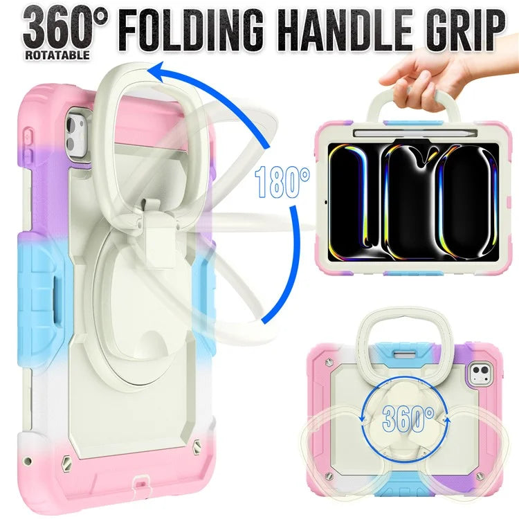 For iPad Pro 11 (2024) Case Tough Rugged PC+Silicone Tablet Cover with Rotating Kickstand / Shoulder Strap