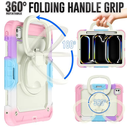 For iPad Pro 11 (2024) Case Tough Rugged PC+Silicone Tablet Cover with Rotating Kickstand / Shoulder Strap