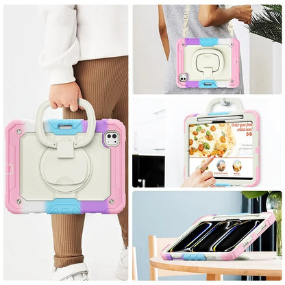 For iPad Pro 11 (2024) Case Tough Rugged PC+Silicone Tablet Cover with Rotating Kickstand / Shoulder Strap