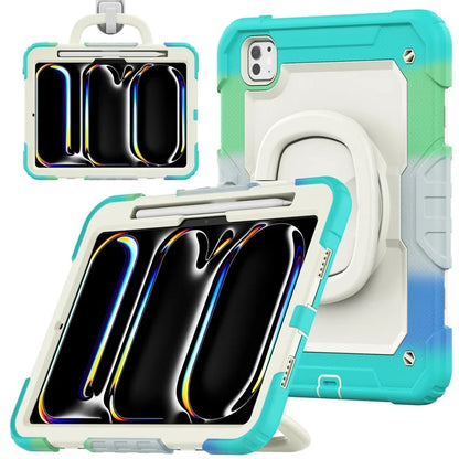 For iPad Pro 11 (2024) Case Tough Rugged PC+Silicone Tablet Cover with Rotating Kickstand / Shoulder Strap