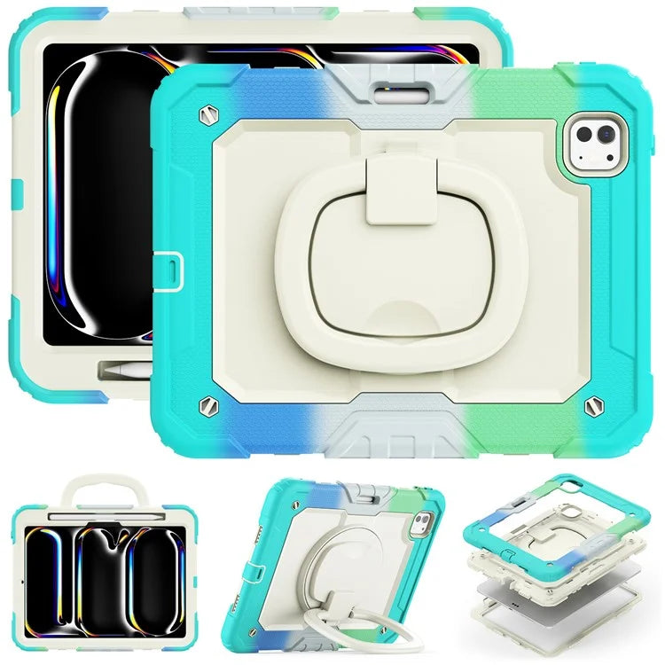 For iPad Pro 11 (2024) Case Tough Rugged PC+Silicone Tablet Cover with Rotating Kickstand / Shoulder Strap