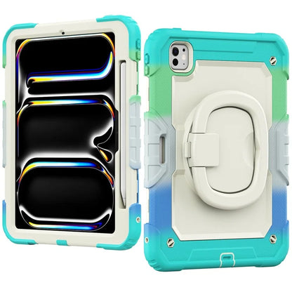 For iPad Pro 11 (2024) Case Tough Rugged PC+Silicone Tablet Cover with Rotating Kickstand / Shoulder Strap