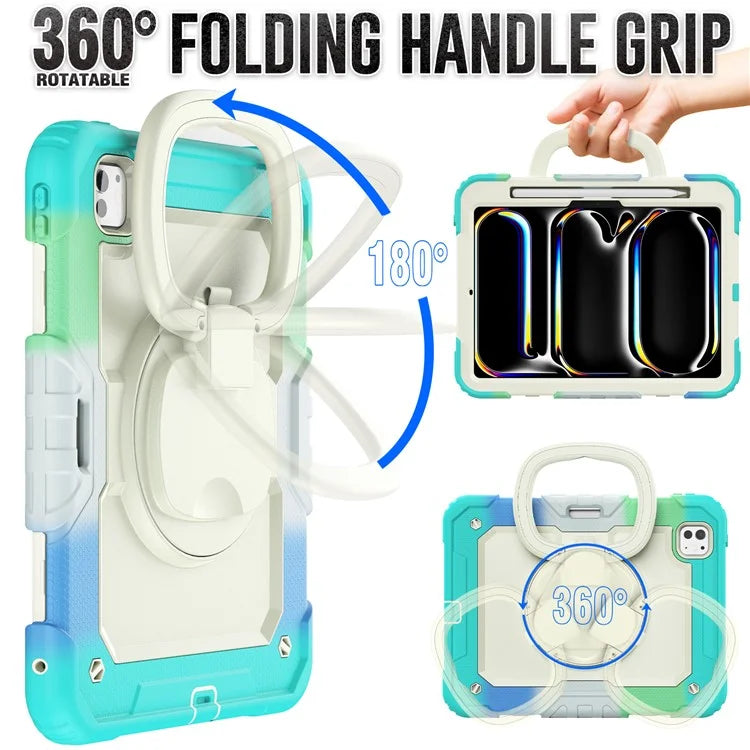 For iPad Pro 11 (2024) Case Tough Rugged PC+Silicone Tablet Cover with Rotating Kickstand / Shoulder Strap