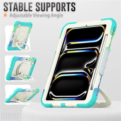 For iPad Pro 11 (2024) Case Tough Rugged PC+Silicone Tablet Cover with Rotating Kickstand / Shoulder Strap