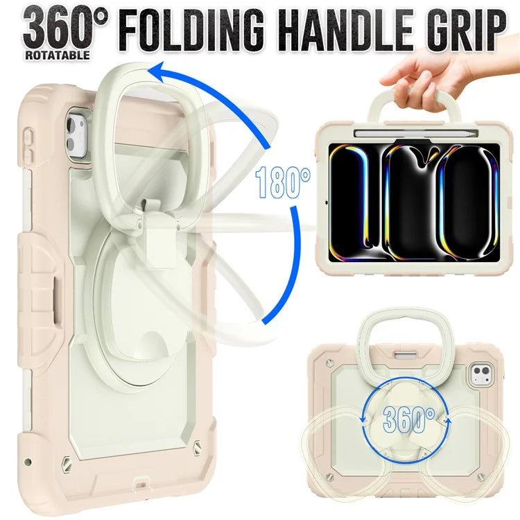 For iPad Pro 11 (2024) Case Kickstand PC+Silicone Tablet Cover with Pen Slot / Shoulder Strap