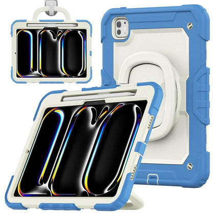 For iPad Pro 11 (2024) Case Kickstand PC+Silicone Tablet Cover with Pen Slot / Shoulder Strap