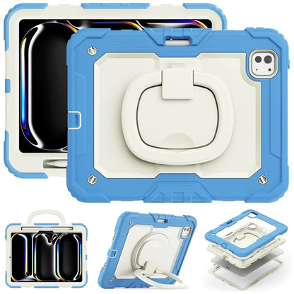 For iPad Pro 11 (2024) Case Kickstand PC+Silicone Tablet Cover with Pen Slot / Shoulder Strap